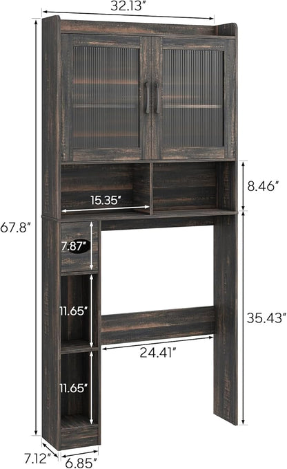 Over-The-Toilet Storage Cabinet, Farmhouse Style with 2 Acrylic Waves Doors, Space-Saving Home Storage Rack for Restroom, Bathroom and Laundry Room