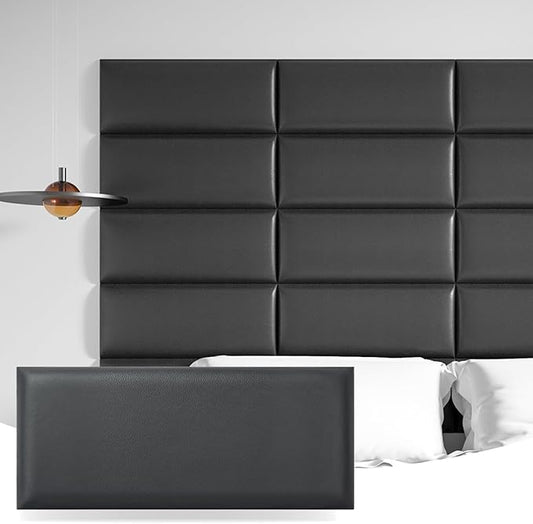 Art3d Peel and Stick Black King Headboard, 12-Pack Upholstered Headboard for Queen, Full-Size Bed, Padded Wall Panel