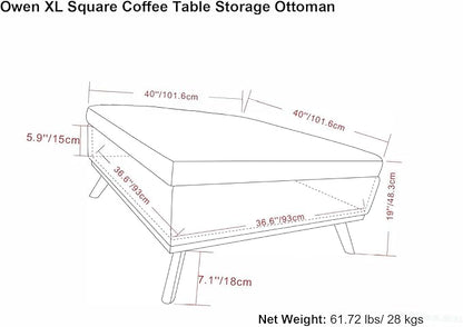 SIMPLIHOME Owen 40 inch Wide Mid Century Modern Square XL Coffee Table Storage Ottoman in Slate Grey Polyester Fabric, Assembled, for The Living Room, Entryway and Family Room