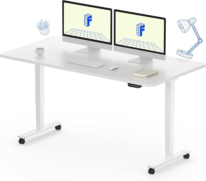 FLEXISPOT E6 MAX Dual Motor 55x28 Inch 3-Stage Heavy Duty Standing Desk, 330lbs Weight Capacity, Height Adjustable Desk w/Cable Management & Wheels (Seamless White Desktop + White Frame)