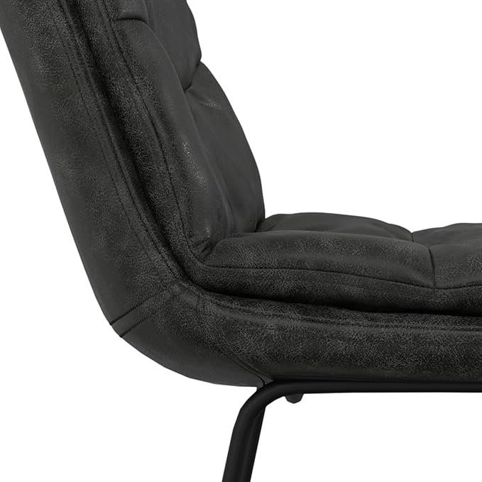 SIMPLIHOME Danika Bar Stools (Set of 2) - 29 inch Seat Height Upholstered Metal Bar Chairs in Distressed Charcoal Grey Vegan Faux Leather, Mid Century Seating for Kitchen with Tufted Pillow-Top Seat