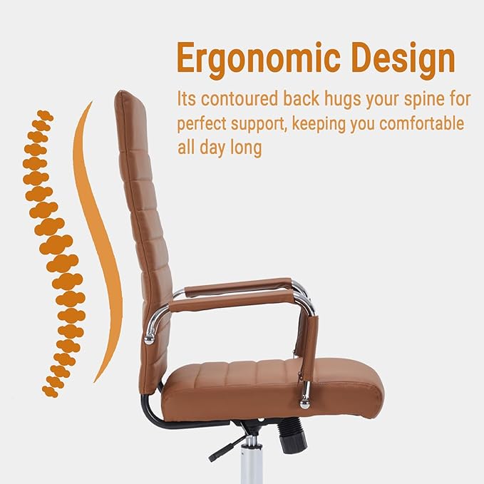 Sidanli Office Desk Chairs with Wheels, Executive Swivel Rolling Faux Leather Computer Chair with Comfortable Lumbar Support for Home Office(High Back, Brown)