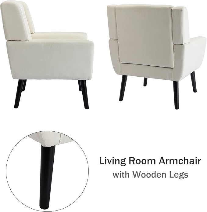 Dolonm Midcentury Modern Accent Chair with Arms, Upholstered Fabric Reading Side Chair Tufted Back Decorative Wingback Chair for Living Room Bedroom (Beige)