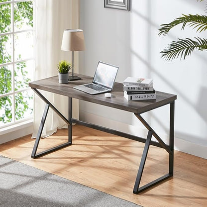 HSH Home Office Desk, Industrial Metal Wood Computer Desk for PC Laptop Work Writing Study Gaming in Bedroom Living Room, Dark Gray Oak, 47 Inch