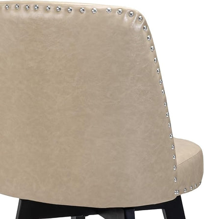 MINCETA Bar Stools Set of 4, PU Leather Barstools, 26 Inch Upholstered Counter Stools with High Back and Footrest, Swivel Counter Height Barstools for Kitchen Island Home Bar Khaki
