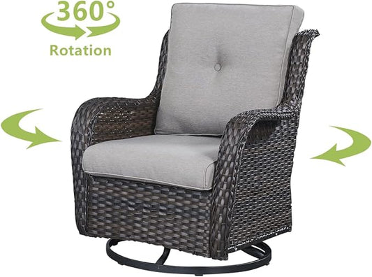 HUMMUH Outdoor Swivel Rocker Wicker Patio Chairs High Back PE Rattan Glider Chairs 4PCS Patio Furniture Set(Brown,Grey)