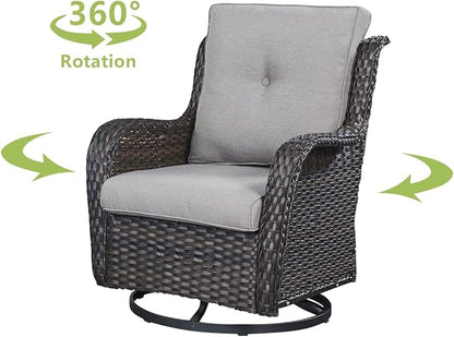 HUMMUH Patio Furniture 7 Pieces Outdoor Furniture Set PE Wicker Patio Couch with Swivel Glider Chairs,Patio Ottomans,Side Table