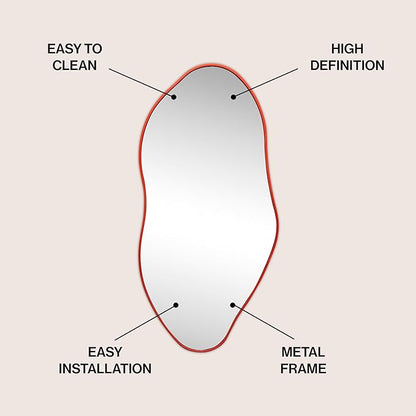 JONATHAN Y MIR200B Everly 20 in. W x 42 in. H Large Irregular Framed Decorative Wall Mirror, for Bathroom, Living Room, Bedroom, Red