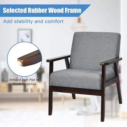 Giantex Set of 2 Mid-Century Modern Accent Chair, Retro Fabric Armchair, Solid Hardwood Made, Upholstered Linen Lounge Arm Chair for Living Room (Dark Grey)