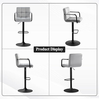 Furniliving Swivel Bar Stools Set of 4, Adjustable Kitchen Counter Height BarStools with Arms, Velvet Upholstered Bar Chair with Back and Footrest for Dining Room, Kitchen, Pub, Bar (Grey)