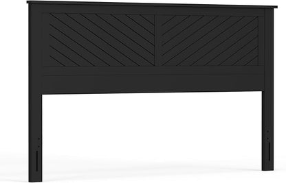 Serene Poplar Wood King Size Headboard in Black, Modern Farmhouse Panel with Chevron Scoring, Casual Coastal Style, Easy Assembly, Quality Materials