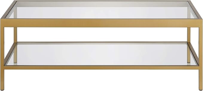 Henn&Hart 45" Wide Rectangular Rectangular Coffee Table in Brass, Modern Rectangular Coffee Tables for living room, studio apartment essentials