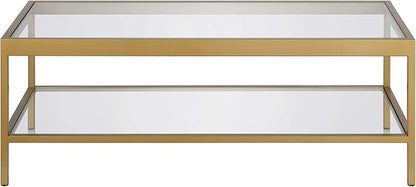 Henn&Hart 45" Wide Rectangular Rectangular Coffee Table in Brass, Modern Rectangular Coffee Tables for living room, studio apartment essentials