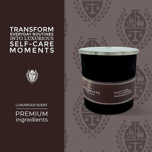 Pecksniffs Black Leather & Oakmoss Scented Candle | 1 Wick, 184g/6.49oz
