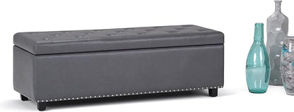 SIMPLIHOME Hamilton 48 inch Wide Transitional Rectangle Storage Ottoman in Stone Grey Vegan Faux Leather, Assembled, For the Living Room, Entryway and Family Room