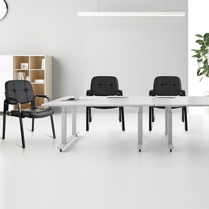 CLLATINA Waiting Room Chairs with Padded Arms Leather Guest Chair no Wheels for Office Reception and Conference Desk Black 2PK