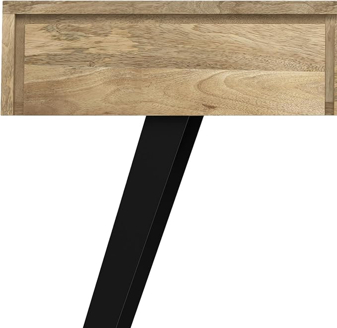 SIMPLIHOME Lowry Console Table - 60 Inch Wide Solid Mango Wood and Metal Sofa Table in Natural, Modern Industrial Storage Table for Entryway or Living Room with 3 Drawers and Angled Metal Legs