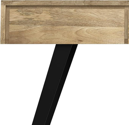 SIMPLIHOME Lowry Console Table - 60 Inch Wide Solid Mango Wood and Metal Sofa Table in Natural, Modern Industrial Storage Table for Entryway or Living Room with 3 Drawers and Angled Metal Legs