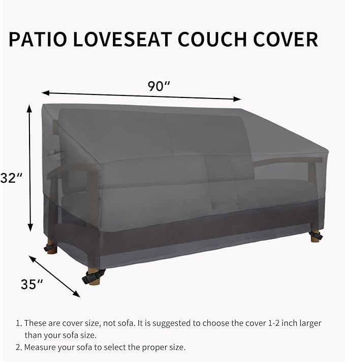 Easy-Going Waterproof Outdoor Loveseat Cover, Heavy Duty 2-Seater Patio Couch, Windproof Furniture With Air Vent (90Wx35Dx32H inch, Gray/Dark Gray)