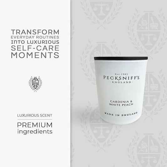 Pecksniff's Gardenia & White Peach Luxury Scented Candle | 1 Wick, 100 g/3.5 oz