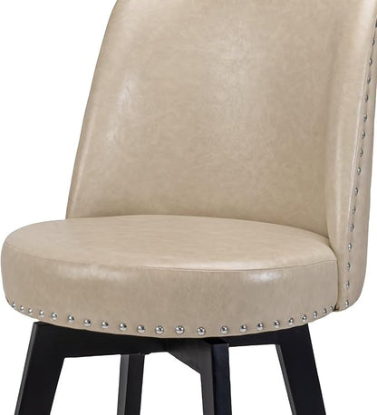 MINCETA Bar Stool, PU Leather Barstool, 26 Inch Upholstered Counter Stool with High Back and Footrest, Swivel Counter Height Barstool for Kitchen Island Home Bar Khaki