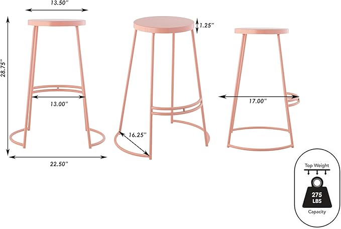 JONATHAN Y BSL1001C Hula 28.75" Modern Designer Iron Curved Backless Bar Stool for Home, Kitchen, Dining Room, Workspaces, Cafes and Resturants, Pink Frame