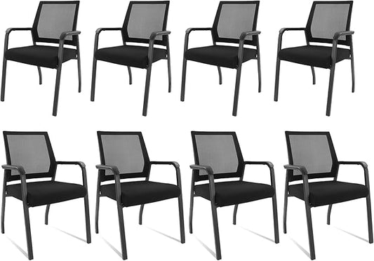 Ergonomic Mesh Guest Chair – No Wheels, Lumbar Support Design, Thick Cushion & Padded Arms – for Office Reception, School, Church Waiting Rooms, Lobby – Black 8PK