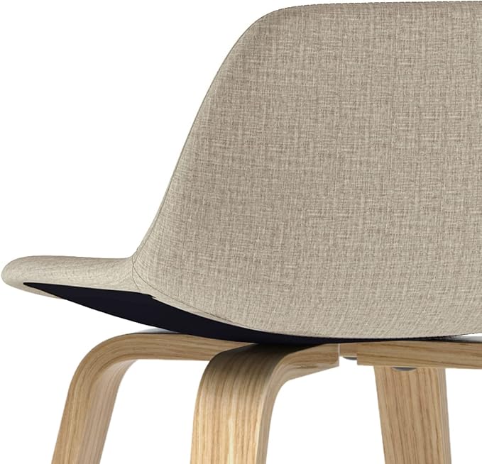 SIMPLIHOME Randolph Counter Stools (Set of 2) - 28 Inch Seat Height Upholstered Bentwood Kitchen Seats in Natural Polyester Linen Fabric, Mid Century Modern Seating with Curved Backrest and Footrest