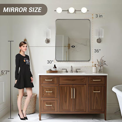 ANDY STAR Wall Mirror for Bathroom, 30x36 Inch Brushed Nickel Bathroom Rectangle Mirror, Modern Rectangular with Thick Tube Metal Frame for Vanity Over Sink, Horizontal/Vertical