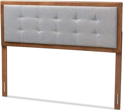 Mid-Century Marvel Fabric Upholstered Walnut Brown Finished Wood Headboard, Wall Mount Headboard Full/Light Gray