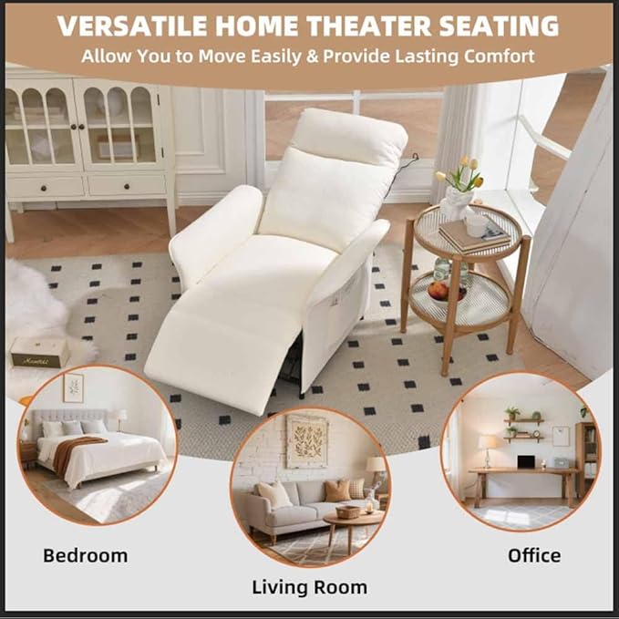 Power Recliner Chair, Adjustable Electric Recliner Chairs for Adults, Sleeper Sofa Bed with Remote Control & Side Pocket, Linen Upholstered Chair for Living Room/Bedroom, Easy Assembly, Beige
