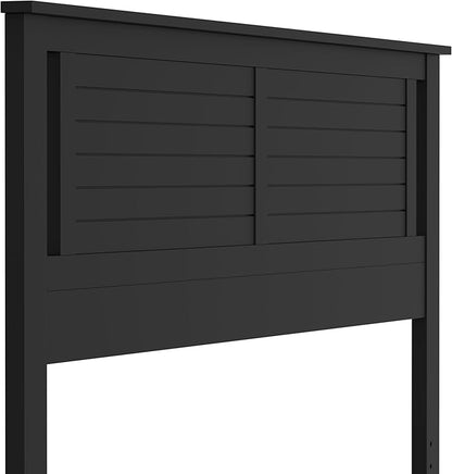 Serene Poplar Wood King Size Headboard in Black, Modern Farmhouse Panel with Horizontal Scoring, Casual Coastal Style, Easy Assembly, Quality Materials