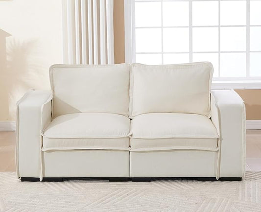 EALSON 67" Loveseat Sofa Modern Love Seat Sofa Comfy Linen Fabric Upholstered Cloud Couches Mid Century Modular 2-Seater Sectional Couch with Throw Pillows for Bedroom/Living Room/Apartment, White