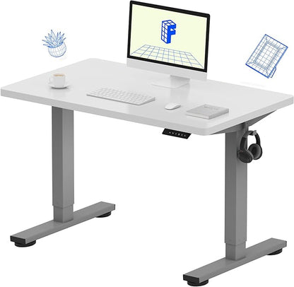 FLEXISPOT EN1 One-Piece Adjustable Desk 40 x 24 Inches Stand Up Desk Workstation Electric Standing Desk with Seamless Desktop (Silver Frame + 40 inches White Top, 2 Packages)