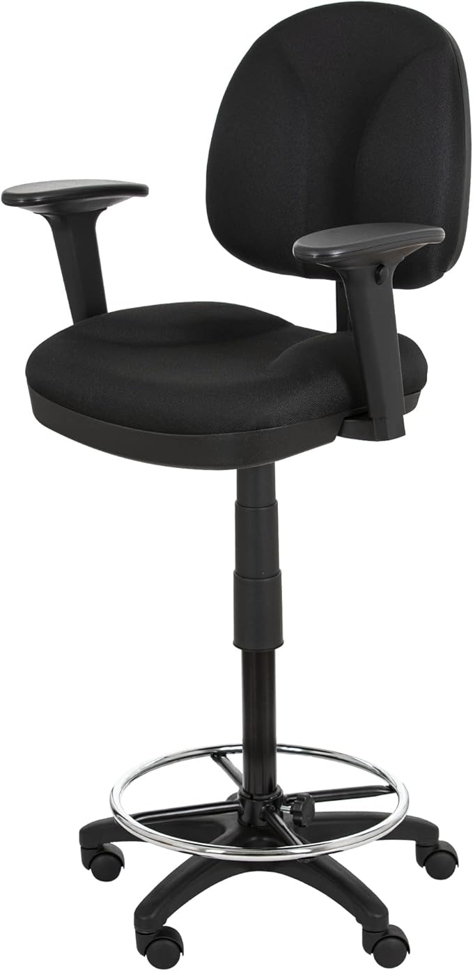 OEF Furnishings Comfort Office Stool with Arm Rests, 24.5"-34.5" Height