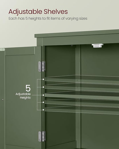 VASAGLE Floor Storage Cabinet, Freestanding Storage Unit with 4 Doors, Adjustable Shelves, 11.8 x 23.6 x 43.3 Inches, for Entryway, Bathroom, Forest Green UBBC552C01