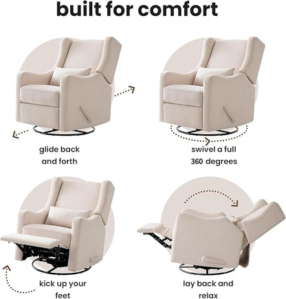 Harkawon Wingback Glider Rocking Recliner, Swivel Rocker Recliner Chair, Nursery Rocking Chair, Fabric Chair with Lumber Support, High Back, Deep Seat, for Living Room, Bedroom, Beige