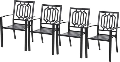 PHI VILLA Metal Outdoor Dining Chairs Set of 4 - Stackable Black Patio Chairs, 300lb Capacity (Geometry)