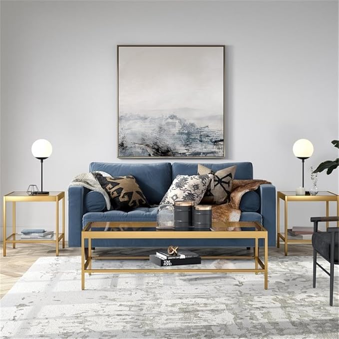 Henn&Hart 54" Wide Rectangular Coffee Table in Brass, Modern coffee tables for living room, studio apartment essentials