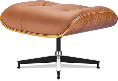 Top Grain Leather, Mid Century Chaise Lounge Chair and Ottoman, Modern Chair Classic Design, Heavy Duty Base Support for Living Room Study Lounge Office, Walnut-Brown, Heightening