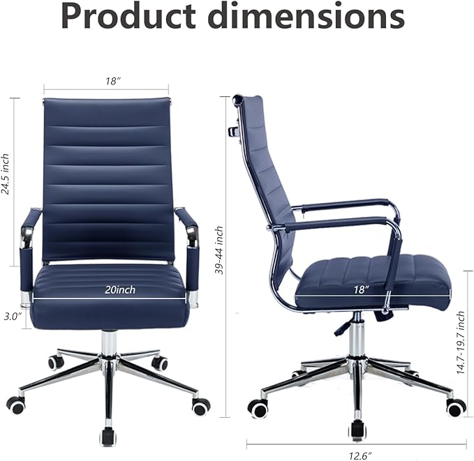 Office Desk Chair Leather, Conference Room Chairs with Wheels, Executive Modern High Back Ergonomic Swivel Rolling Ribbed Computer Chair