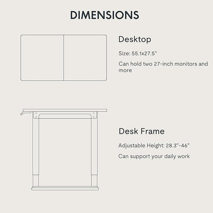 FLEXISPOT 4 Legs Standing Desk 55 x 28 Inch Electric Adjustable Height with Splice Board Home Office Sit Stand Up Desk, White Top + White Frame