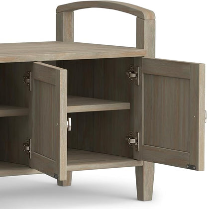 SIMPLIHOME Warm Shaker Entryway Storage Bench - 44 inch Wide Solid Wood Storage Seat in Distressed Grey, Transitional Bench Seat for Mudroom or Living Room with Lift-Up Lid and Shaker-Style Panels