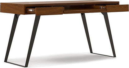 SIMPLIHOME Lowry Desk - 54-Inch Wide Solid Walnut Veneer and Metal Writing Desk, Modern Industrial Home Office Computer Table for Workspace with 2 Drawers and Flip-Down Keyboard Tray