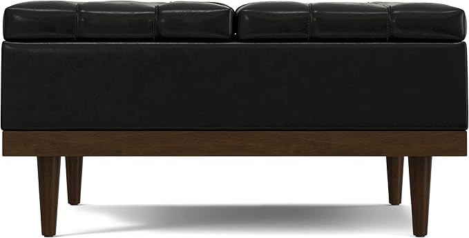 SIMPLIHOME Mariah 36 inch Wide Contemporary Rectangle Lift Top Table Storage Ottoman in Midnight Black PU Black faux leather, Assembled, For the Living Room, Entryway and Family Room