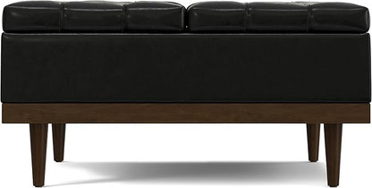 SIMPLIHOME Mariah 36 inch Wide Contemporary Rectangle Lift Top Table Storage Ottoman in Midnight Black PU Black faux leather, Assembled, For the Living Room, Entryway and Family Room
