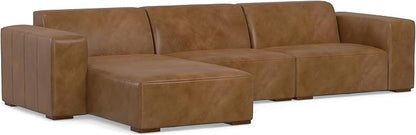 SIMPLIHOME Rex Left-Facing Modular Sectional Sofa in Full-Grain Genuine Leather, Caramel Brown, 122-inches Wide, Handcrafted Modern-Style 4-Seater L-Shaped Leather Couch with Left Chaise