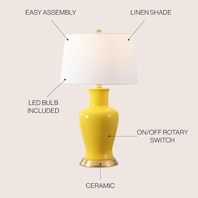 JONATHAN Y JYL4026H Julian 29" Traditional Classic Ceramic Urn LED Table Lamp, Yellow for Bedroom, Living Room, Kitchen, Home Office, Kids Room