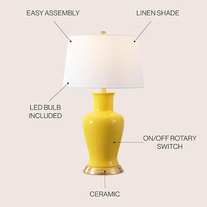JONATHAN Y JYL4026H Julian 29" Traditional Classic Ceramic Urn LED Table Lamp, Yellow for Bedroom, Living Room, Kitchen, Home Office, Kids Room