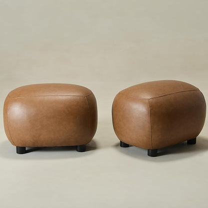 KINWELL 23" Wide Faux Leather Upholstered Ottoman Set of 2, Mid-Century Modern Living Room Footrest with Soft Padded Seat, Footstool for Bedroom, Entryway or Living Room, Camel